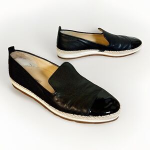 PAUL GREEN Posh Black Leather Cap Toe Perforated Espadrille Flats